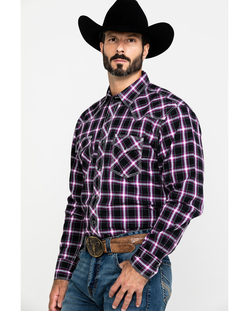 Abetteric Mens Plus-Size Long-Sleeve Plaid Standard-fit Casual Washed Western Shirt 